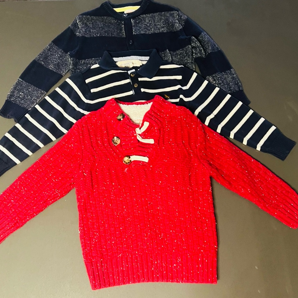 (3) Boy Sweaters in 3T, Red, Blue Sweater